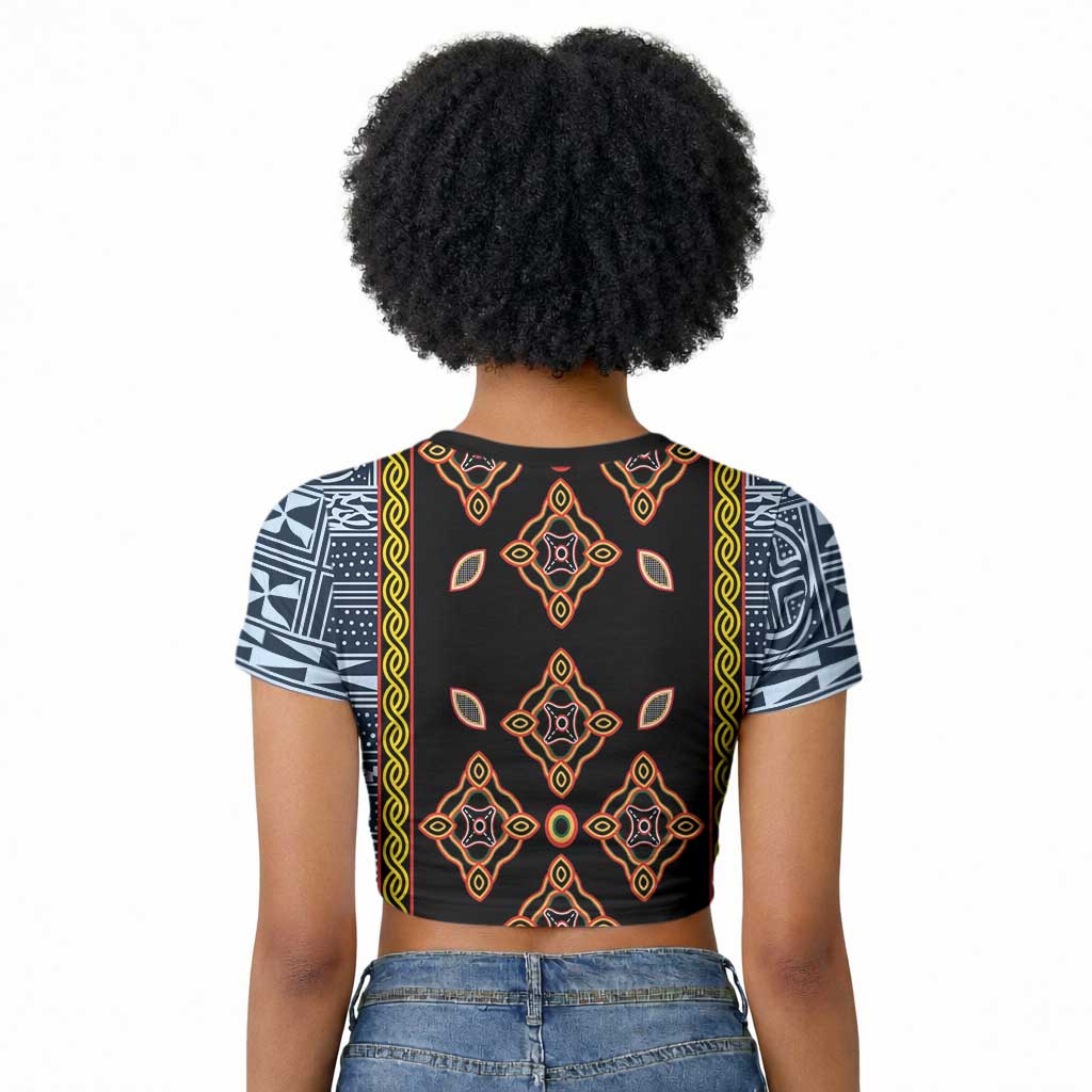 Cameroon Bamileke Toghu Pattern Raglan Cropped T shirt Bamenda Royal Cultural Design