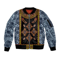 Cameroon Bamileke Toghu Pattern Sleeve Zip Bomber Jacket Bamenda Royal Cultural Design