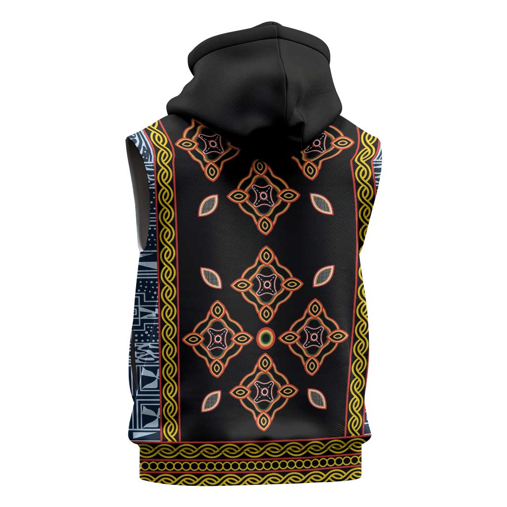 Cameroon Bamileke Toghu Pattern Sleeveless Zip Hoodie Bamenda Royal Cultural Design