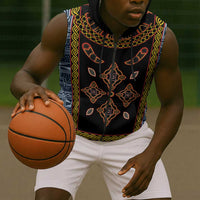 Cameroon Bamileke Toghu Pattern Sleeveless Zip Hoodie Bamenda Royal Cultural Design