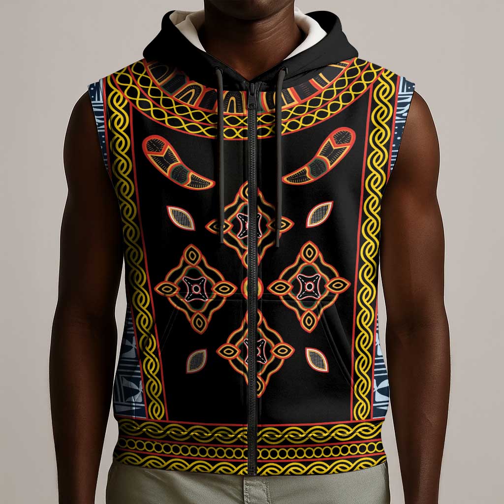 Cameroon Bamileke Toghu Pattern Sleeveless Zip Hoodie Bamenda Royal Cultural Design