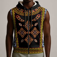 Cameroon Bamileke Toghu Pattern Sleeveless Zip Hoodie Bamenda Royal Cultural Design