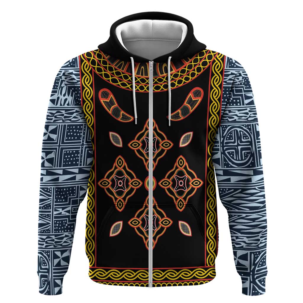 Cameroon Bamileke Toghu Pattern Zip Hoodie Bamenda Royal Cultural Design