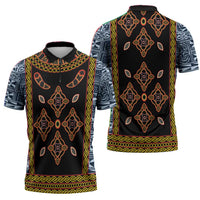 Cameroon Bamileke Toghu Pattern Zipper Polo Shirt Bamenda Royal Cultural Design