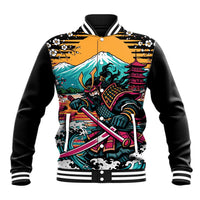 Japanese Samurai Warrior Mount Fuji Baseball Jacket Katana Japanese Wave Cherry Blossom Art
