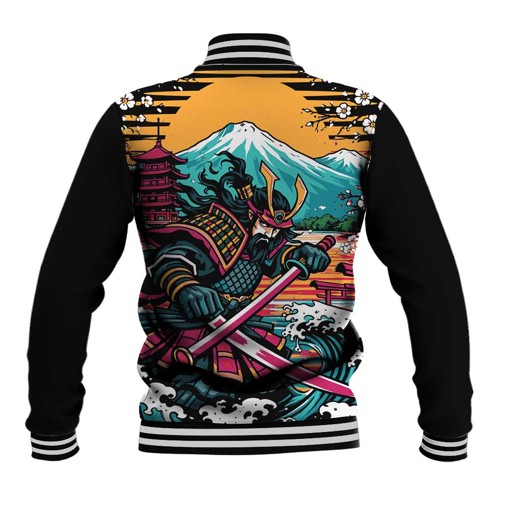 Japanese Samurai Warrior Mount Fuji Baseball Jacket Katana Japanese Wave Cherry Blossom Art