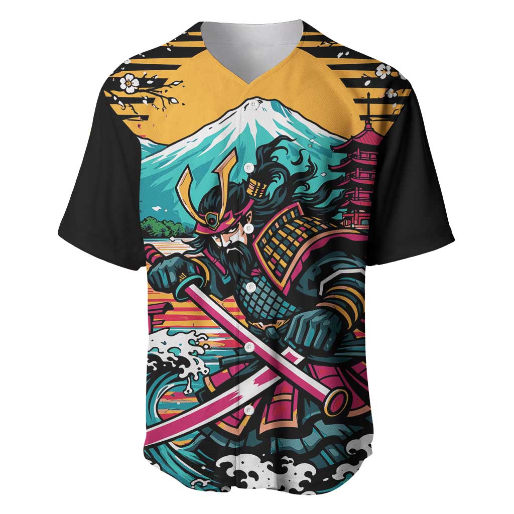 Japanese Samurai Warrior Mount Fuji Baseball Jersey Katana Japanese Wave Cherry Blossom Art