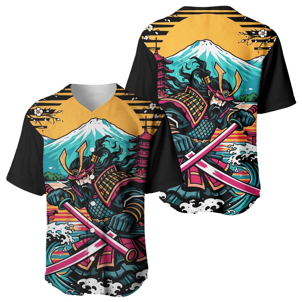 Japanese Samurai Warrior Mount Fuji Baseball Jersey Katana Japanese Wave Cherry Blossom Art