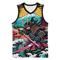 Japanese Samurai Warrior Mount Fuji Basketball Jersey Katana Japanese Wave Cherry Blossom Art