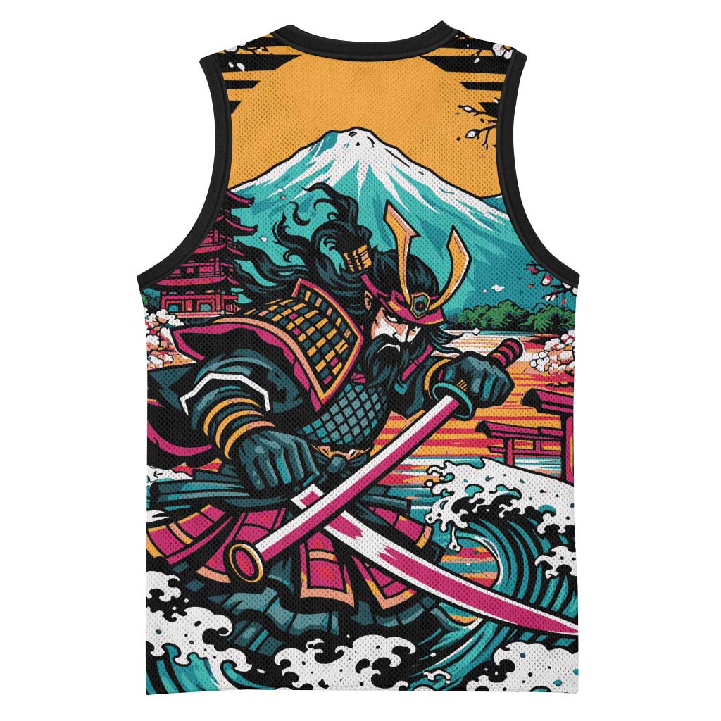 Japanese Samurai Warrior Mount Fuji Basketball Jersey Katana Japanese Wave Cherry Blossom Art