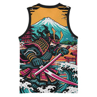 Japanese Samurai Warrior Mount Fuji Basketball Jersey Katana Japanese Wave Cherry Blossom Art