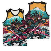 Japanese Samurai Warrior Mount Fuji Basketball Jersey Katana Japanese Wave Cherry Blossom Art