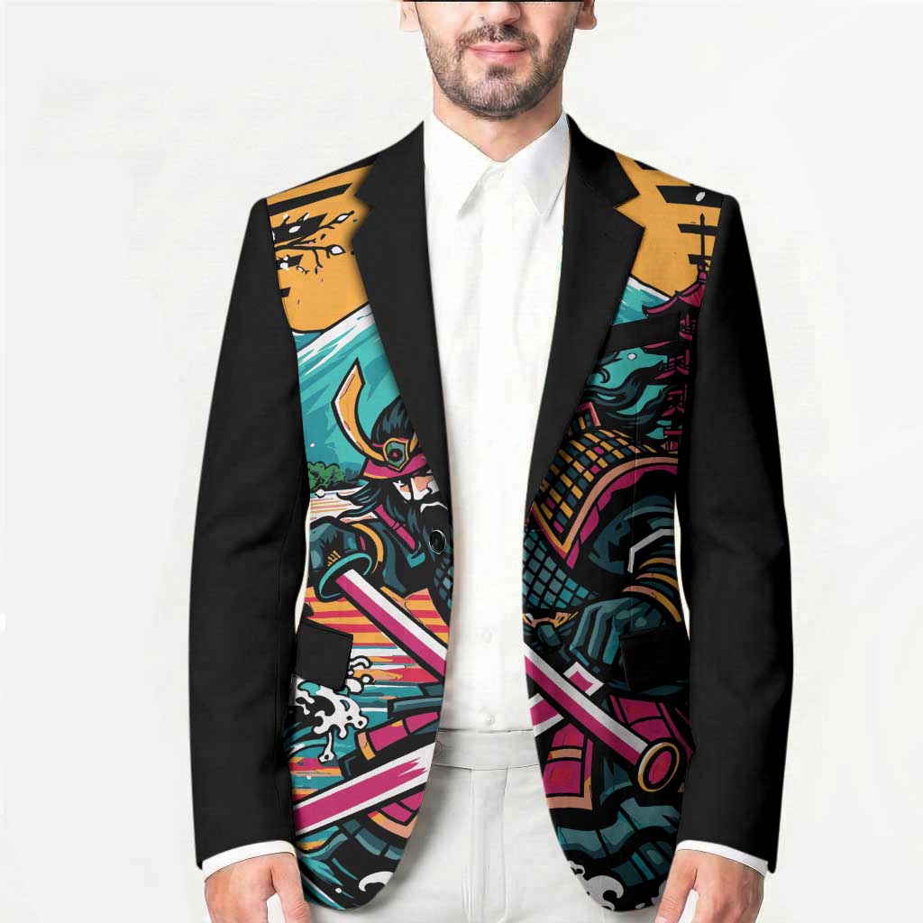 Japanese Samurai Warrior Mount Fuji Blazer Katana Japanese Wave Cherry Blossom Art