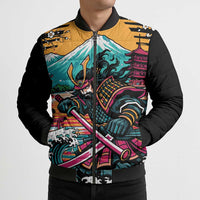 Japanese Samurai Warrior Mount Fuji Bomber Puffer Jacket Katana Japanese Wave Cherry Blossom Art