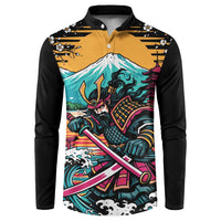 Japanese Samurai Warrior Mount Fuji Button Sweatshirt Katana Japanese Wave Cherry Blossom Art