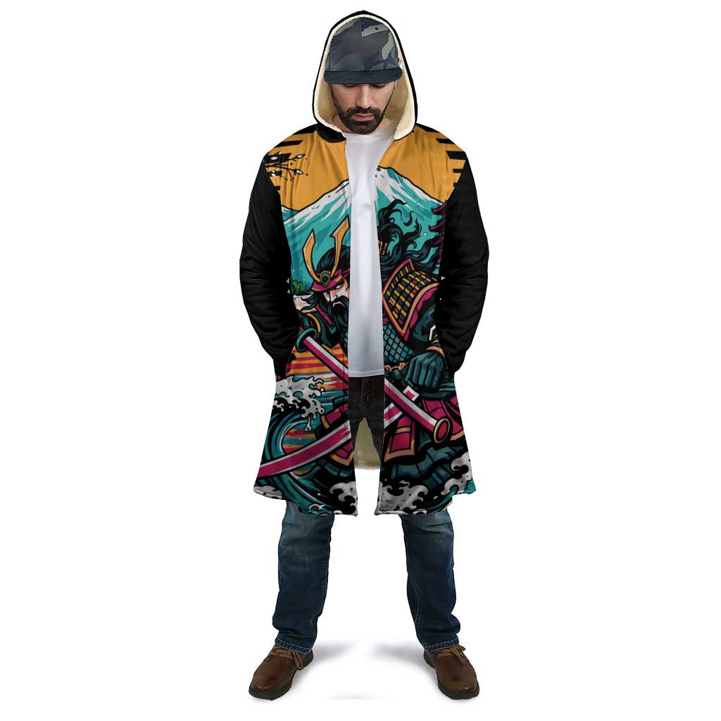 Japanese Samurai Warrior Mount Fuji Cloak Katana Japanese Wave Cherry Blossom Art