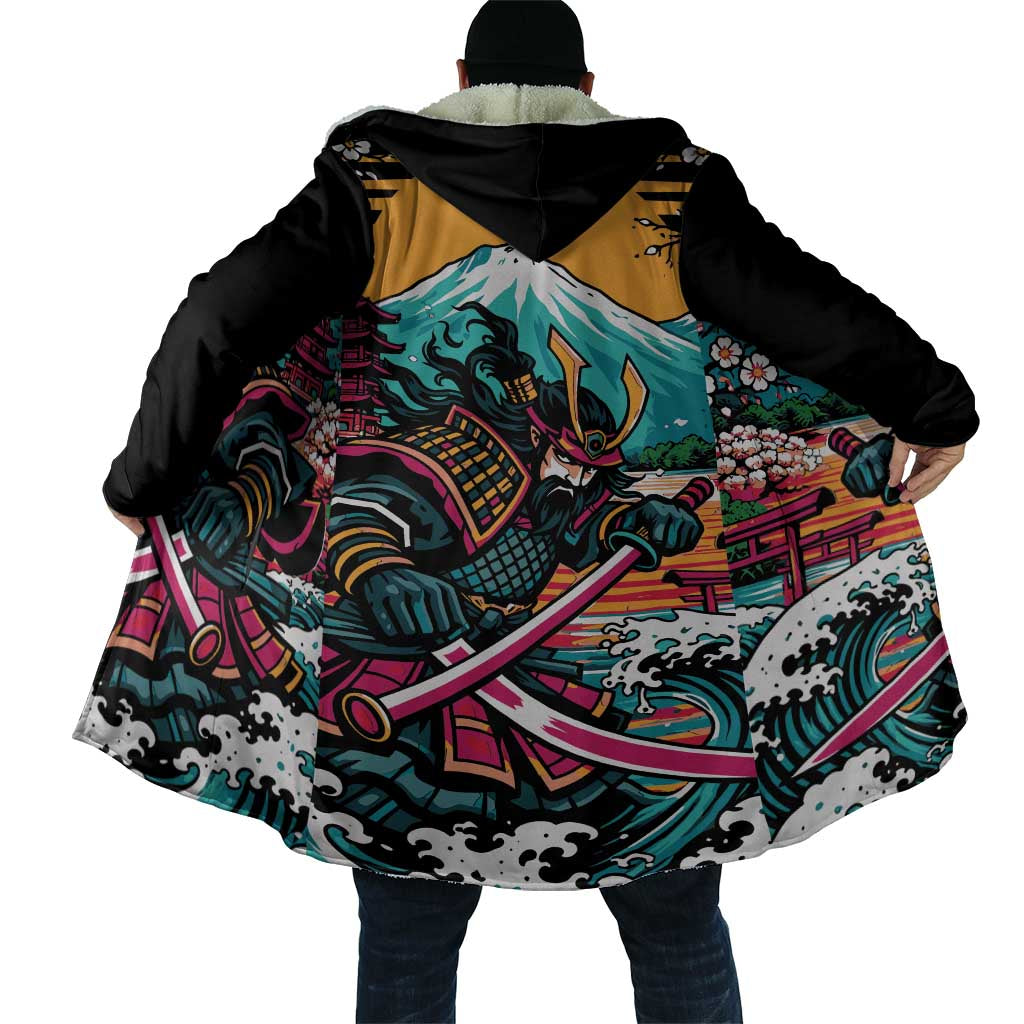 Japanese Samurai Warrior Mount Fuji Cloak Katana Japanese Wave Cherry Blossom Art