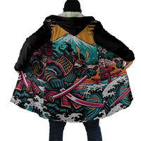 Japanese Samurai Warrior Mount Fuji Cloak Katana Japanese Wave Cherry Blossom Art