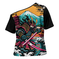 Japanese Samurai Warrior Mount Fuji Cross Shoulder Shirt Katana Japanese Wave Cherry Blossom Art
