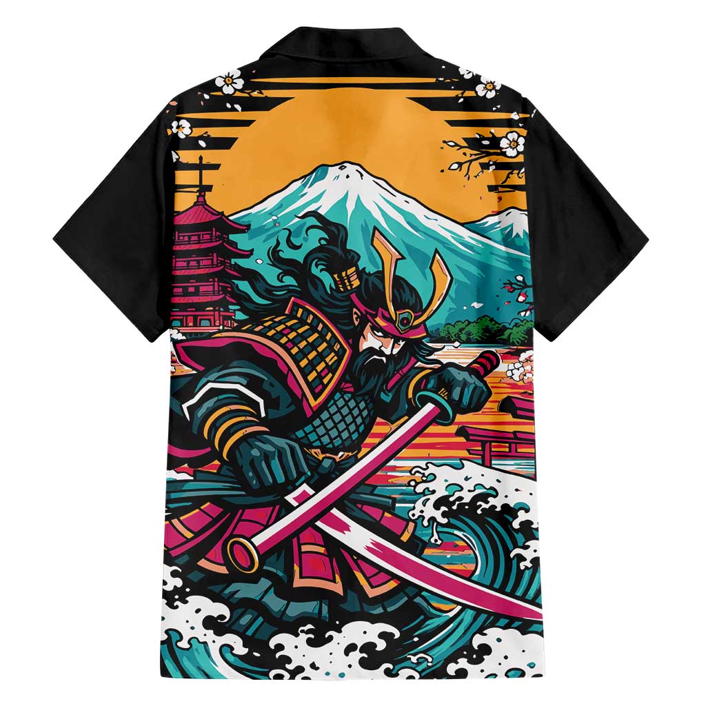 Japanese Samurai Warrior Mount Fuji Hawaiian Shirt Katana Japanese Wave Cherry Blossom Art