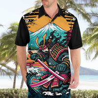 Japanese Samurai Warrior Mount Fuji Hawaiian Shirt Katana Japanese Wave Cherry Blossom Art