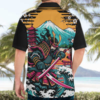 Japanese Samurai Warrior Mount Fuji Hawaiian Shirt Katana Japanese Wave Cherry Blossom Art