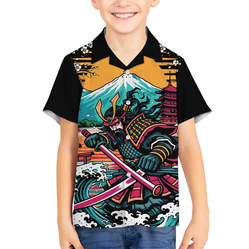 Japanese Samurai Warrior Mount Fuji Hawaiian Shirt Katana Japanese Wave Cherry Blossom Art