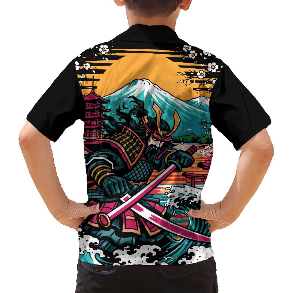 Japanese Samurai Warrior Mount Fuji Hawaiian Shirt Katana Japanese Wave Cherry Blossom Art