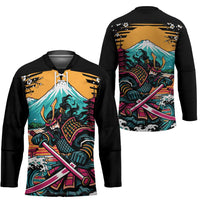 Japanese Samurai Warrior Mount Fuji Hockey Jersey Katana Japanese Wave Cherry Blossom Art