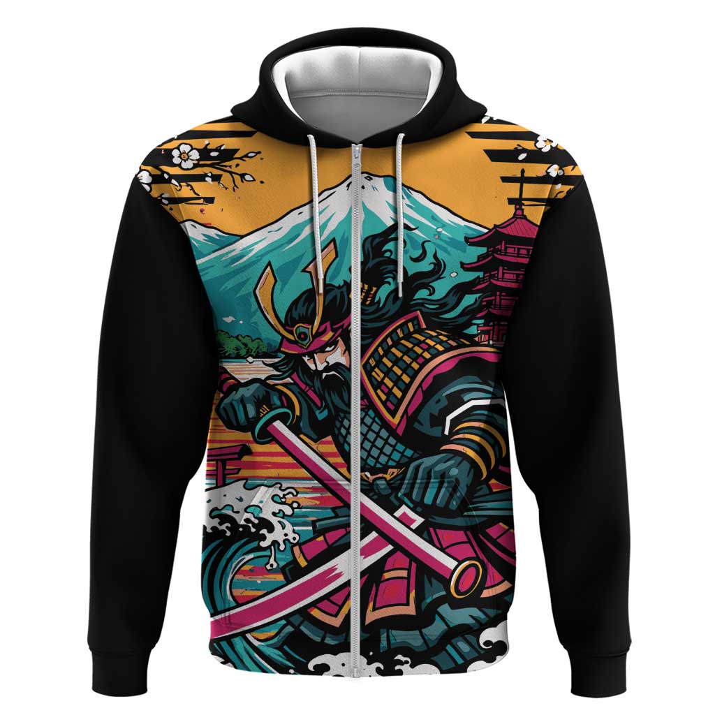 Japanese Samurai Warrior Mount Fuji Hoodie Katana Japanese Wave Cherry Blossom Art