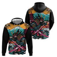 Japanese Samurai Warrior Mount Fuji Hoodie Katana Japanese Wave Cherry Blossom Art