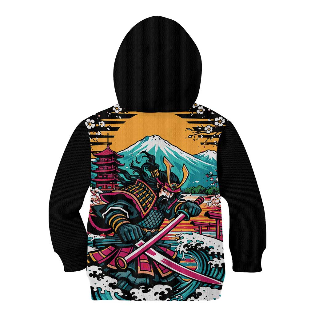 Japanese Samurai Warrior Mount Fuji Kid Hoodie Katana Japanese Wave Cherry Blossom Art
