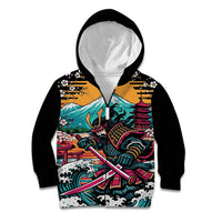 Japanese Samurai Warrior Mount Fuji Kid Hoodie Katana Japanese Wave Cherry Blossom Art