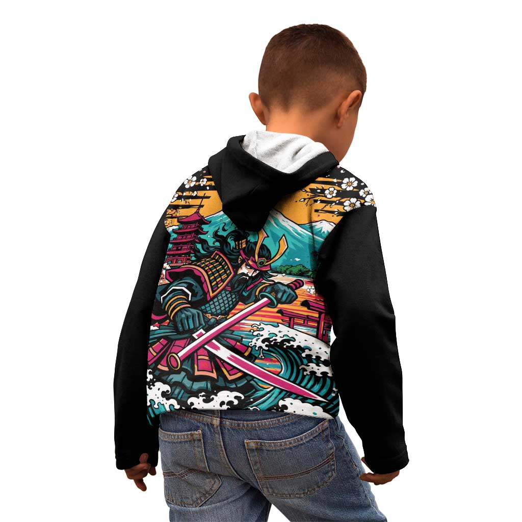 Japanese Samurai Warrior Mount Fuji Kid Hoodie Katana Japanese Wave Cherry Blossom Art