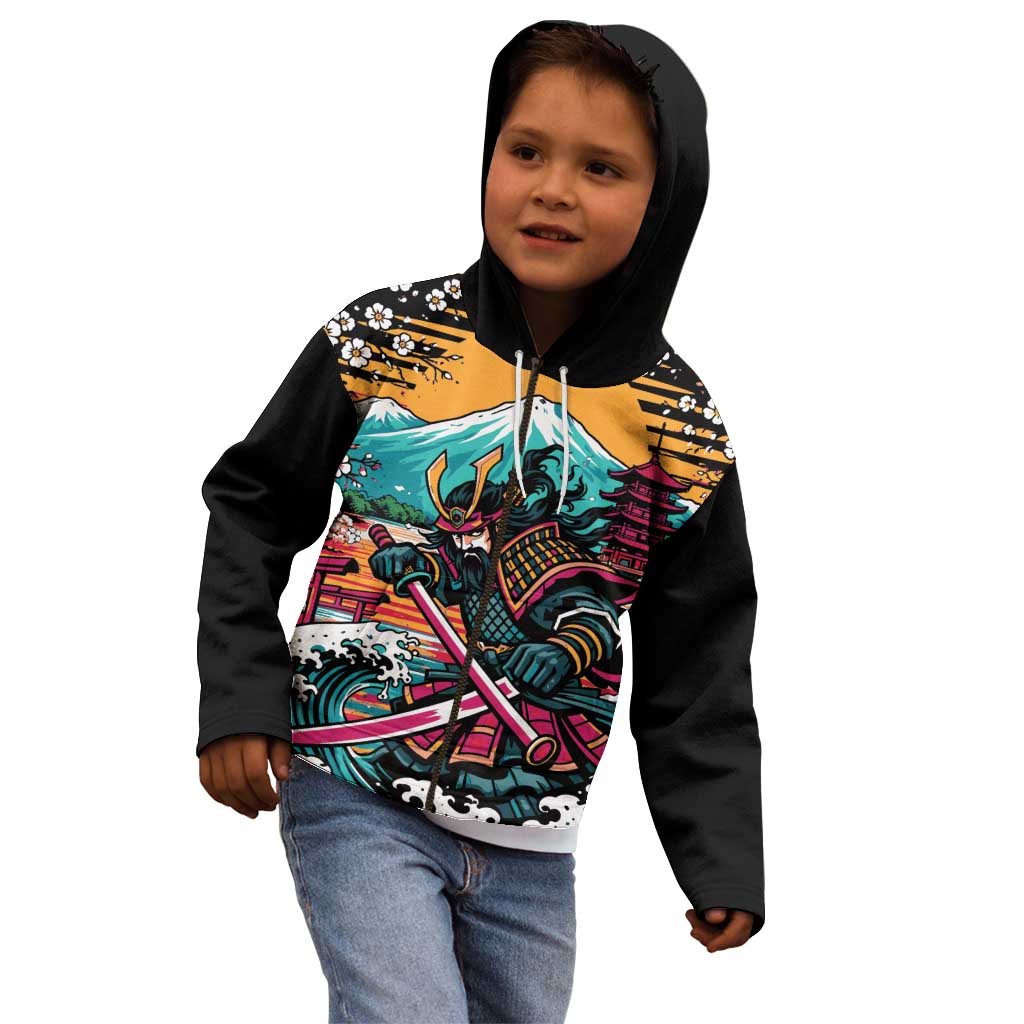 Japanese Samurai Warrior Mount Fuji Kid Hoodie Katana Japanese Wave Cherry Blossom Art