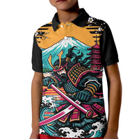 Japanese Samurai Warrior Mount Fuji Kid Polo Shirt Katana Japanese Wave Cherry Blossom Art