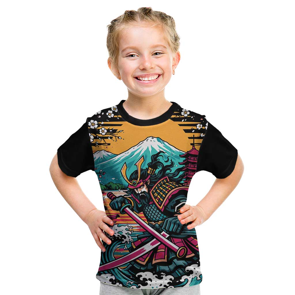 Japanese Samurai Warrior Mount Fuji Kid T Shirt Katana Japanese Wave Cherry Blossom Art