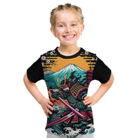 Japanese Samurai Warrior Mount Fuji Kid T Shirt Katana Japanese Wave Cherry Blossom Art