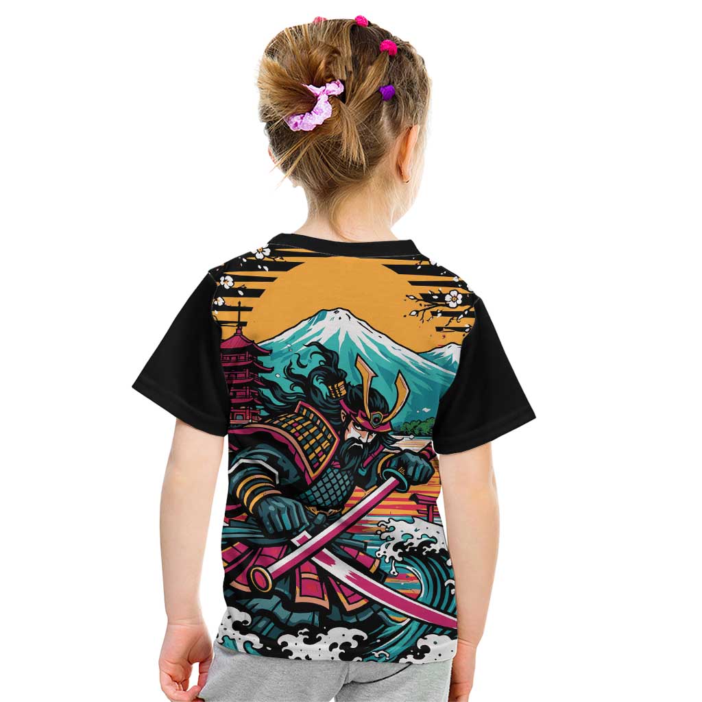 Japanese Samurai Warrior Mount Fuji Kid T Shirt Katana Japanese Wave Cherry Blossom Art