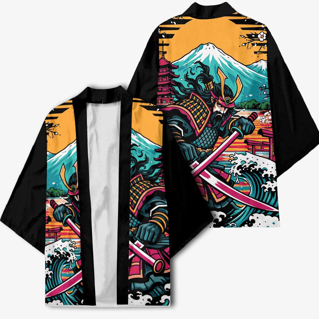 Japanese Samurai Warrior Mount Fuji Kimono Katana Japanese Wave Cherry Blossom Art