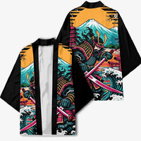 Japanese Samurai Warrior Mount Fuji Kimono Katana Japanese Wave Cherry Blossom Art