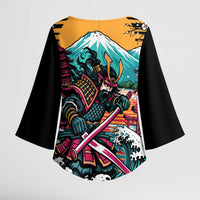 Japanese Samurai Warrior Mount Fuji Kimono Sleeve Blouse Katana Japanese Wave Cherry Blossom Art