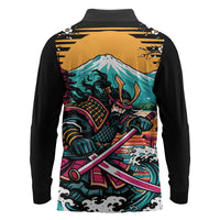 Japanese Samurai Warrior Mount Fuji Long Sleeve Polo Shirt Katana Japanese Wave Cherry Blossom Art