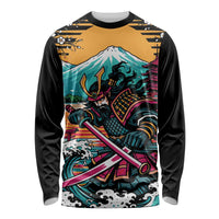 Japanese Samurai Warrior Mount Fuji Long Sleeve Shirt Katana Japanese Wave Cherry Blossom Art