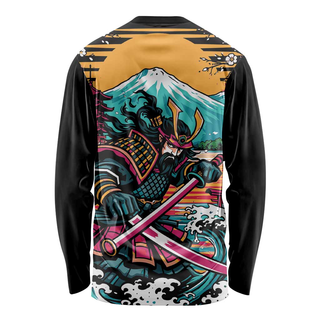 Japanese Samurai Warrior Mount Fuji Long Sleeve Shirt Katana Japanese Wave Cherry Blossom Art