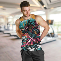 Japanese Samurai Warrior Mount Fuji Men Tank Top Katana Japanese Wave Cherry Blossom Art