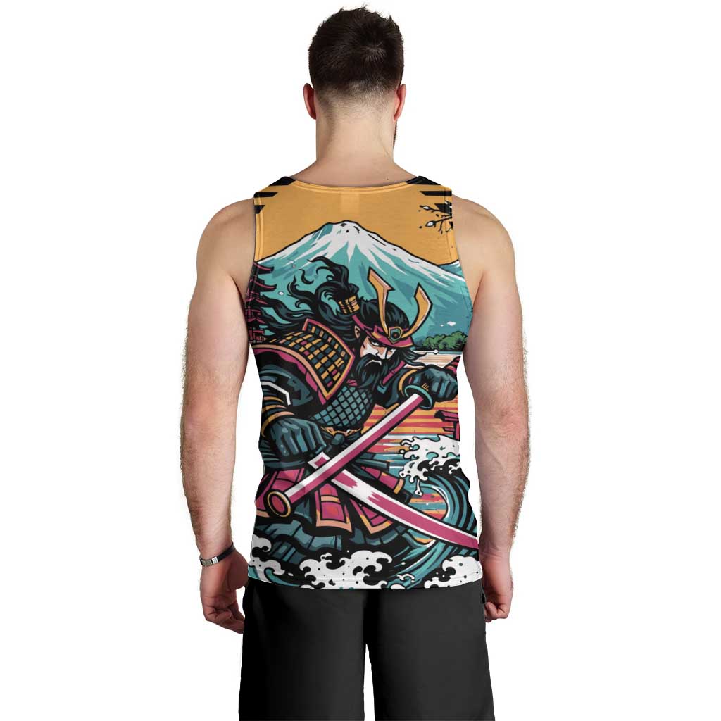 Japanese Samurai Warrior Mount Fuji Men Tank Top Katana Japanese Wave Cherry Blossom Art