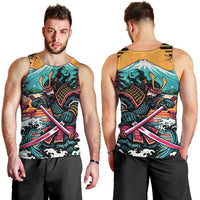 Japanese Samurai Warrior Mount Fuji Men Tank Top Katana Japanese Wave Cherry Blossom Art
