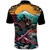 Japanese Samurai Warrior Mount Fuji Polo Shirt Katana Japanese Wave Cherry Blossom Art