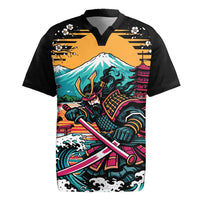 Japanese Samurai Warrior Mount Fuji Rugby Jersey Katana Japanese Wave Cherry Blossom Art